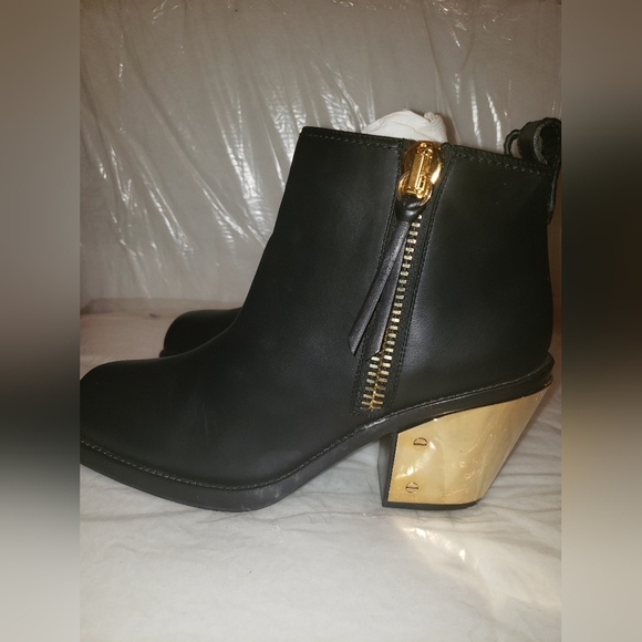 Guiseppe Zanotti Black leather biker moto western ankle boots gold plate heel 11 - Picture 4 of 16